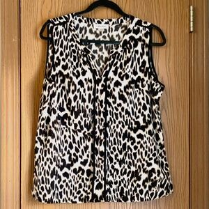 CALVIN KLEIN SEMI-SHEER SLEEVELESS LEOPARD CHEETAH PRINT TOP BLOUSE SIZE L